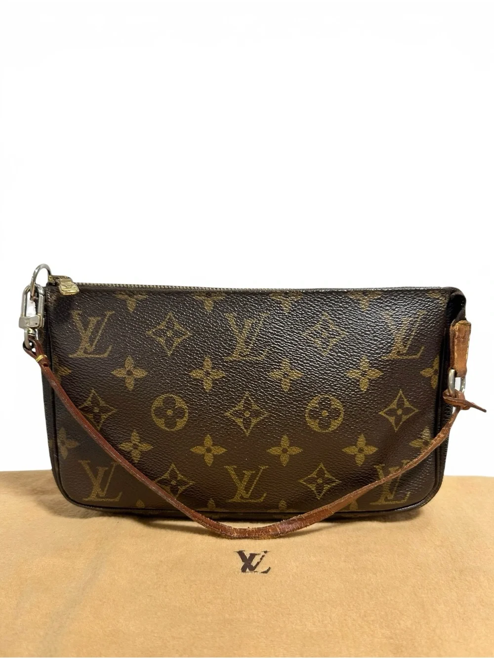 Louis Vuitton Monogram Canvas & Vachetta Leather Pochette Mini Bag with Dust Bag